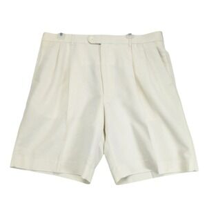 Sette Ponti Ivory Pleated Chino Shorts Mens 38x9 Textured Rayon Blend Old Money